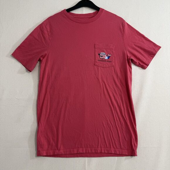 Vineyard Vines American beach whale short sleeve pocket tee Men Size Small Pink - Picture 2 of 8